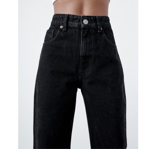 Zara Cropped Frayed Hem Denim Black Size 0 NWT - Picture 3 of 7